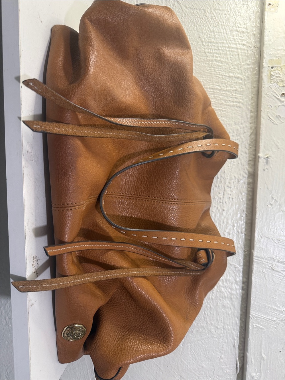 Tan Leather Shoulder Tote Bag - Classic Everyday Carry - Picture 5 of 6